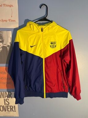 Nike FC Barcelona Colorblock Kids Large Windbreaker Jacket - Yellow/Navy/Red